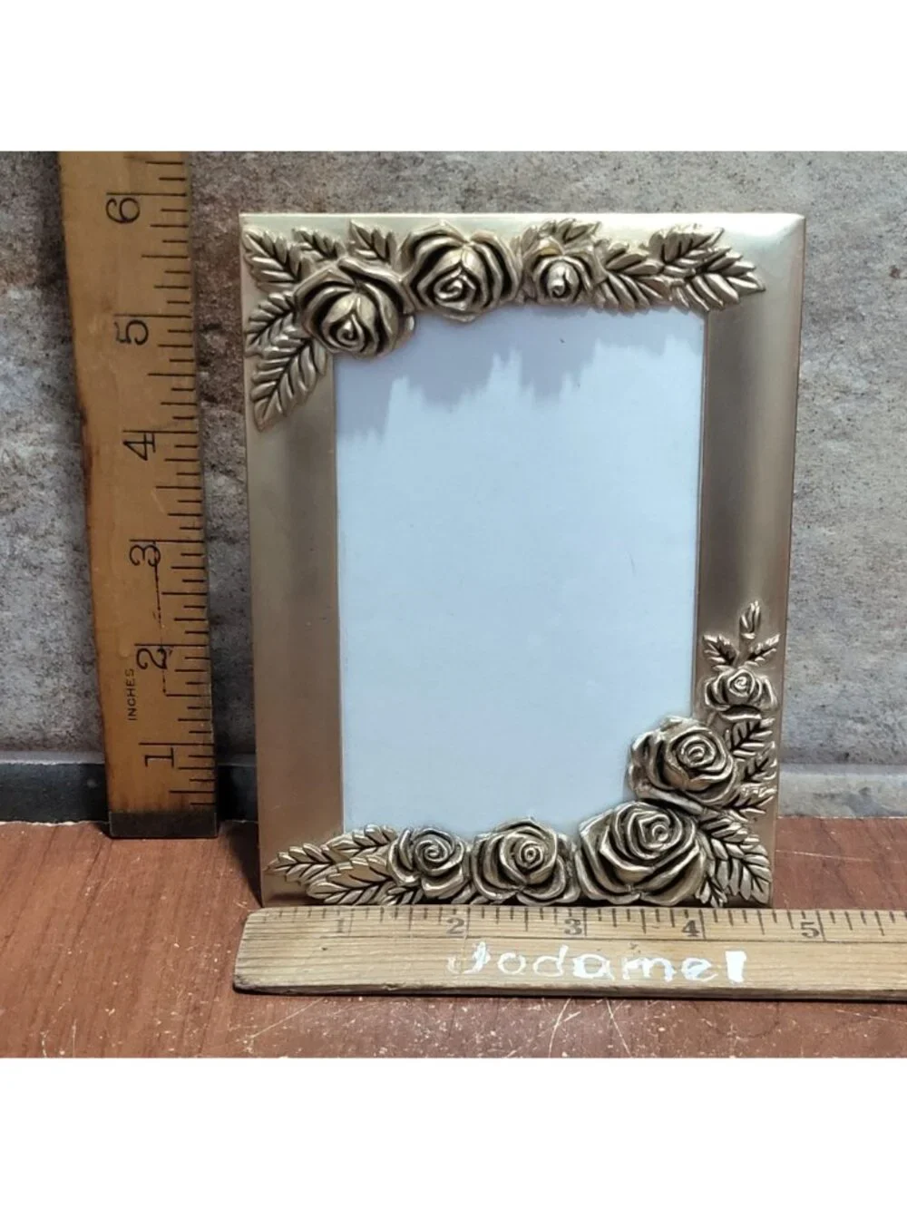 Vintage Metal Gold Tone Photo Picture Frame 3D Floral Roses Leaf Border